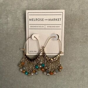NEW Melrose & Market Gold Tone Blue Multi Bead Hoop Earrings One Size